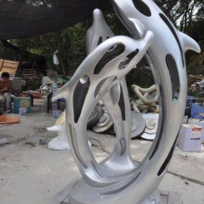 不锈钢镂空海豚雕塑 广场海豚景观雕塑