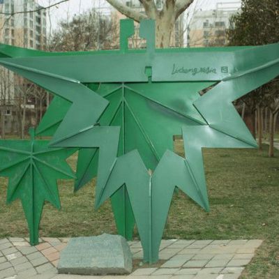 不锈钢绿色枫叶雕塑 植物系列景观雕塑 枫叶雕塑免费设计